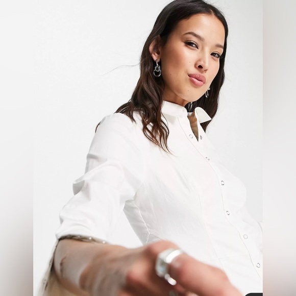 Free People flared sleeve denim mini dress in ivory Size XS NWT - Picture 4 of 8